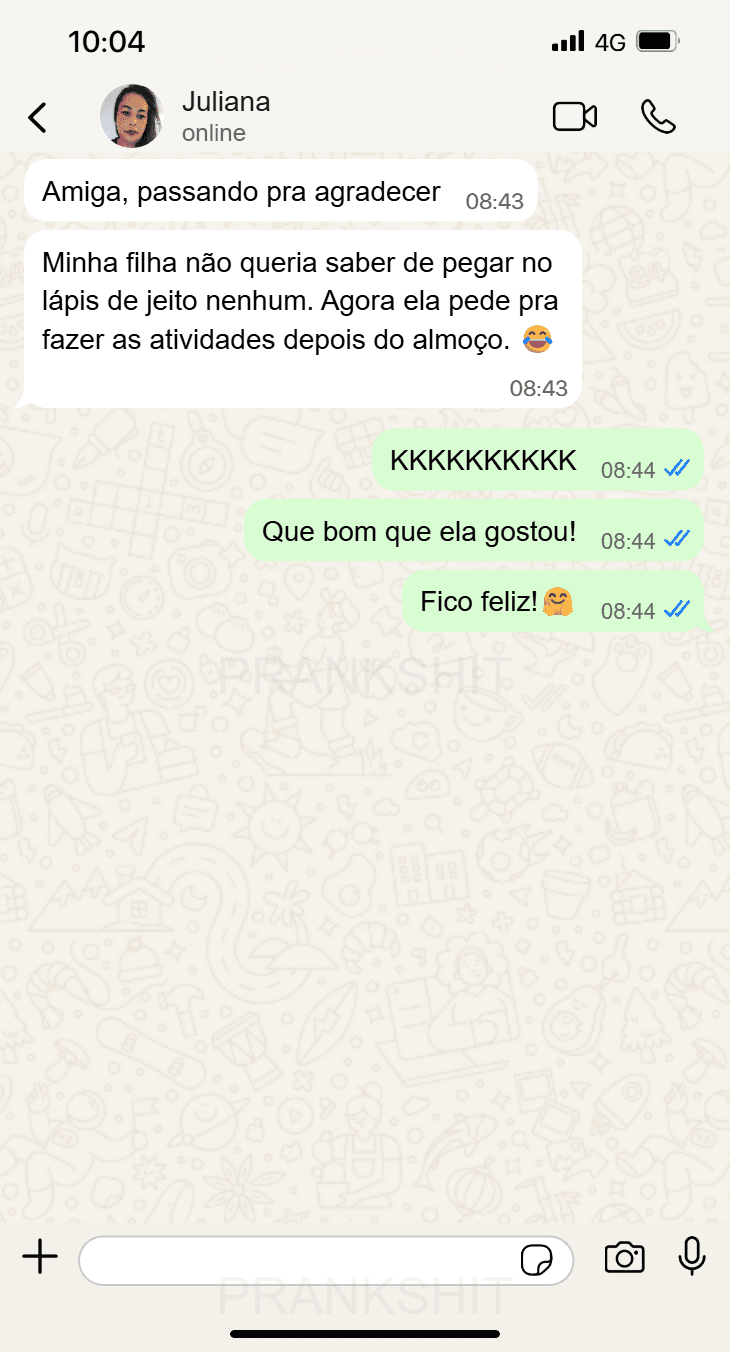 Print de conversa no WhatsApp de mãe agradecendo pelos resultados do Educakids360